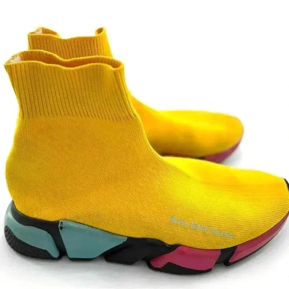 Balenciaga Speed High-Top Yellow Sneakers in size 36EU /6 US women's- pre-loved - Picture 5 of 17